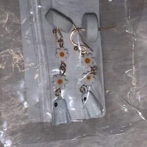 Fashion Nova Ghost and Flower Earrings - White and Orange